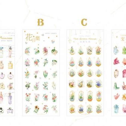 Crystal Blossom Stickers Set | Gold Embossing..