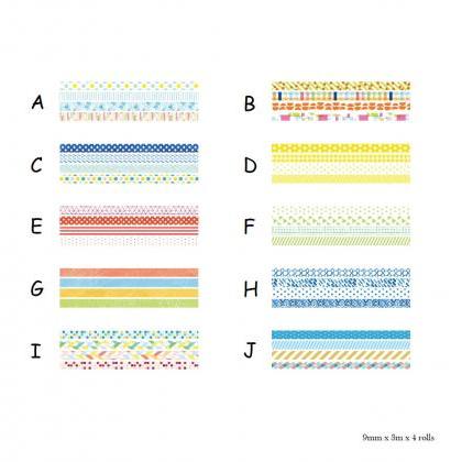 Colorful Washi Tapes Set Of 4 | Masking Washi Tape..