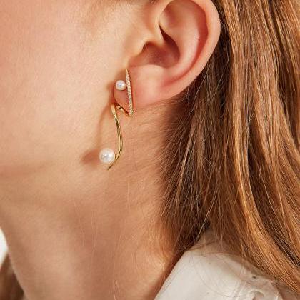 Unique Gold Wave Earrings | Pearl Gold Earrings |..