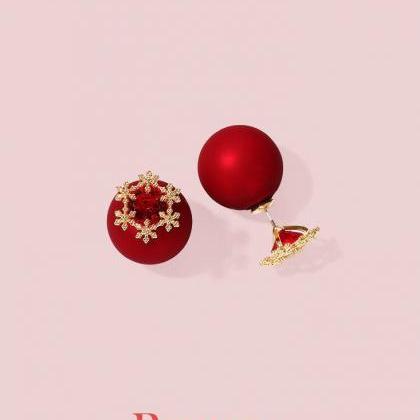 Snow Crystal Ruby Stud Earrings | Red Stud Gold..