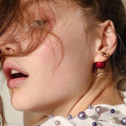Snow Crystal Ruby Stud Earrings | Red Stud Gold..