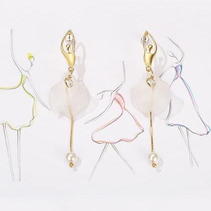 Ballet Dress Earrings | Dancer Earrings | White..