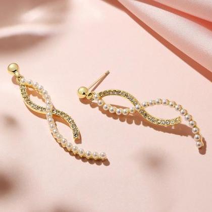 Pearl Wave Earrings | Pearl Dangle Earrings |..