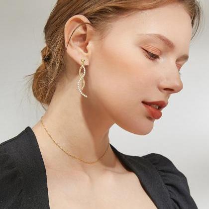 Pearl Wave Earrings | Pearl Dangle Earrings |..