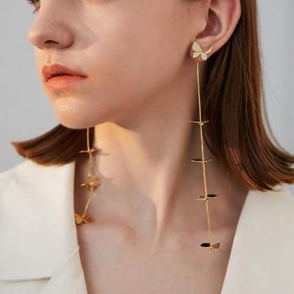 Gold Butterfly Long Tassel Earrings | Mariposa..