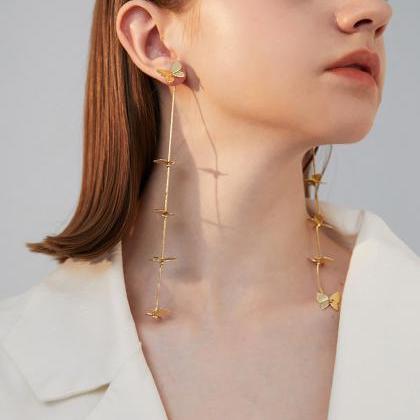 Gold Butterfly Long Tassel Earrings | Mariposa..