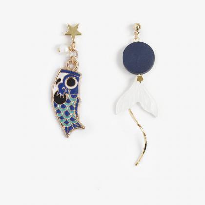 Japanese Koi Fish Earrings | Koi Fish Flag Dangle..