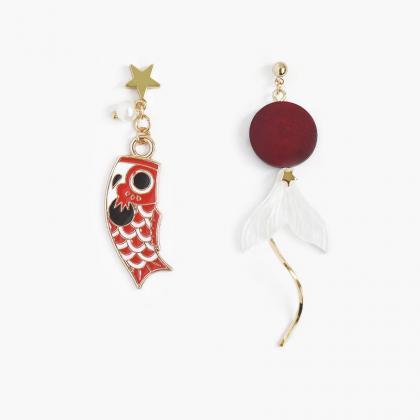 Japanese Koi Fish Earrings | Koi Fish Flag Dangle..