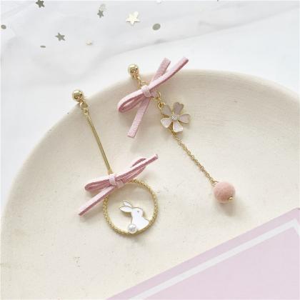 Cute Ribbon Bow Bunny Earrings | Japanese Bunny..