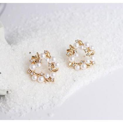 Wreath Earrings | Flower Earrings | Pearl Flower..