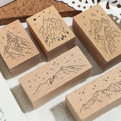 Stacking Mountain Wooden Stamp Collection (10 pc)| Forest stamp chop | Wood Rubber Seal | Scrapbook stamp | Notebook Stamp | Stylish stamp