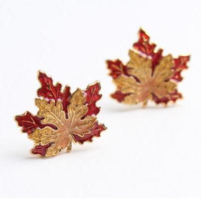Maple Leaf Stud Earrings | Handmade Earrings | Autumn Maple Leaf Earrings | Leaf Stud Earrings | Tiny Leaf Earrings | Red Leaf Earring |