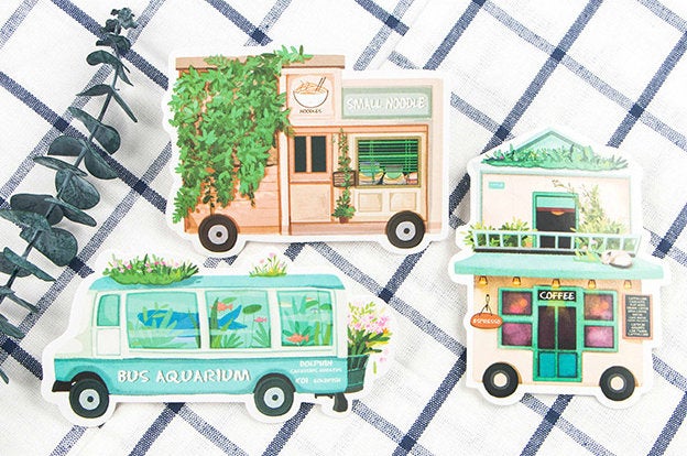 Mobile Shop Postcard Collection (30pc) | Food Truck Post Cards Set | Hand Drawing Greeting Card | Foodie Post Card | Truck Shaped Card Memo