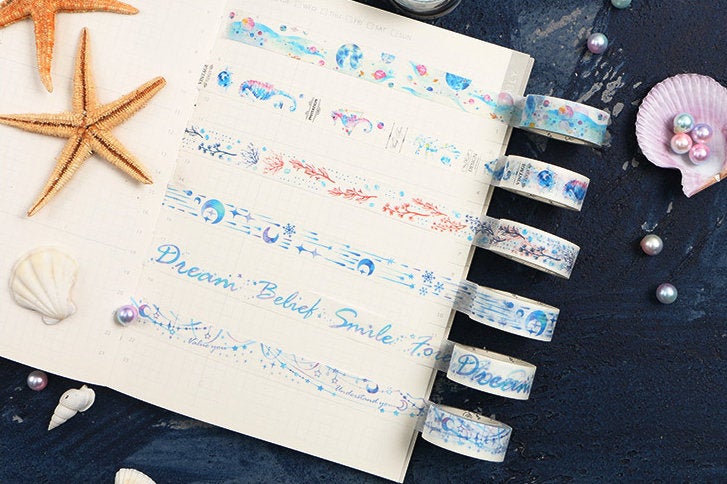 Ocean Washi Tape Collection | Sea Horse Washi Masking Tapes | Whale Washi Tape Set | Ocean Masking Tape Bubble| Sea Washi Tape Water Color