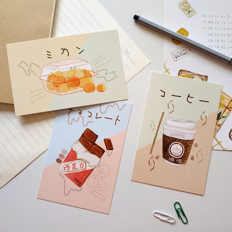 Genki Convenience Store Cards Collection (30pc) | Drink Cards Set | Hand Drawing Postcards Box | Sushi Card | Sandwich Coffee Cards Japanese