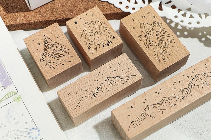 Stacking Mountain Wooden Stamp Collection (10 pc)| Forest stamp chop | Wood Rubber Seal | Scrapbook stamp | Notebook Stamp | Stylish stamp