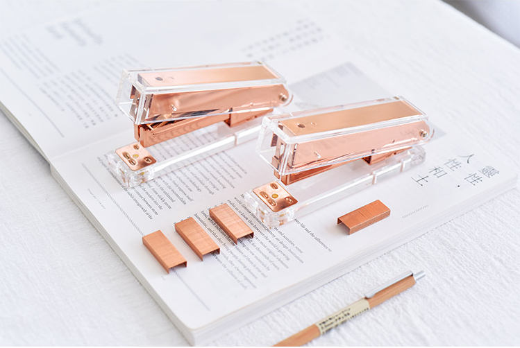 Rose Gold Stapler With Staples |transparent Brass Stapler|rose Gold Staples Refill|clear Acrylic Stapler|modern Design Office Desk Accessory