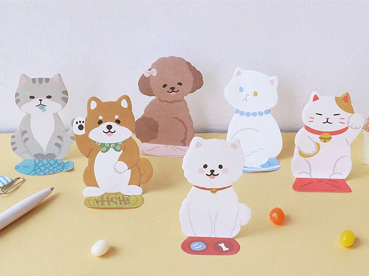 Standing Pet Memo Collection | Animal Sticky Notes Memo | Cat Sticky Note Pack | Dog Memo Notepad | Puppy Memo Stickies | Kitty Memo Kitten
