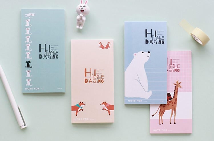 Cute Animals Memo Pad Collection - 4 Colors| Bear Memo Notepad Teddy | Fox Sticky Notes Pack | Cat Sticky Notes Kitty | Giraffe Memo Note