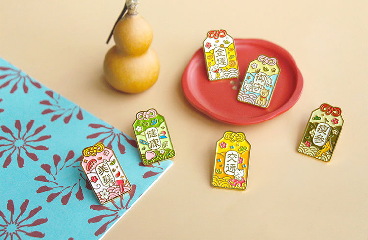 Japanese Omamori Metal Badge Pin | Clothing Decorative Badge | Blessing Bag Pin | Hand Decoration Pin | Female Brooch | Lucky Wish Bag Pin