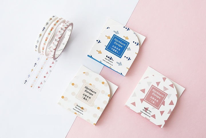 Northern European Washi Tape Collection Slim | Fairy Tale Masking Tape | Colorful Pattern Washi Tapes Set | Boxed Masking Tape Symbols