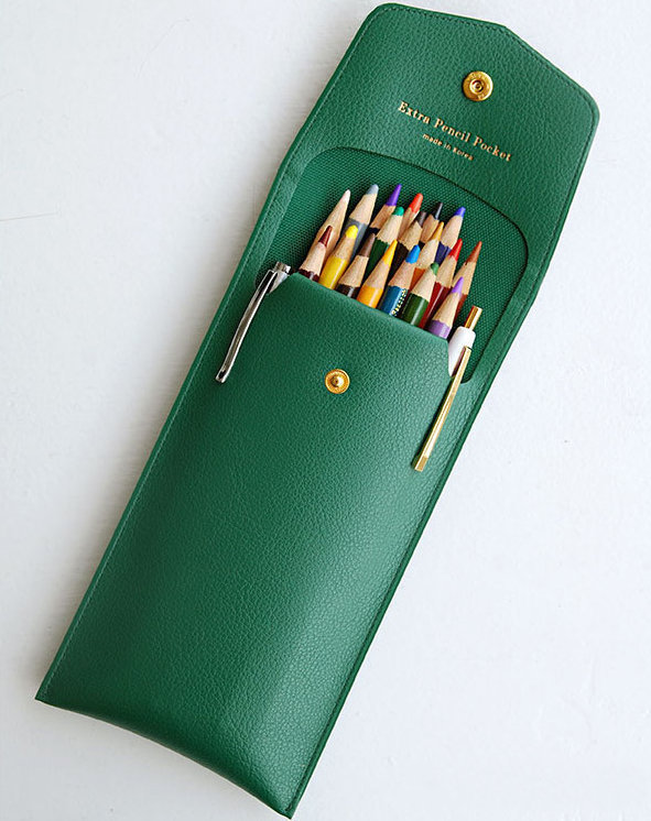 Extra Pocket Pencil Case - 6 Colors | Leather Pencil Case with Snap Button | Stationery Organizer | Pen Case | Stationery Pencils Case