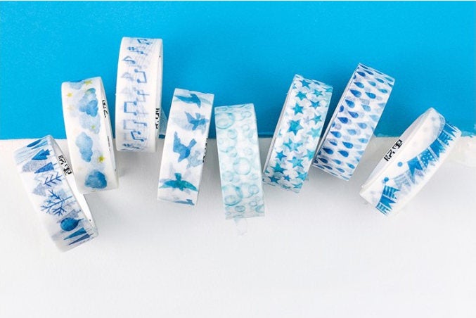 Rainy Blue Washi Tape Collection | Cloud Washi Masking Tapes | Sky Washi Tape Set | Ocean Masking Tape Bubble| Sea Washi Tape Water Color