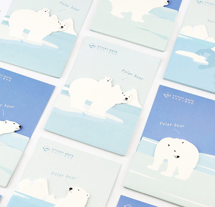 Polar Bear Sticky Notes | Bear Memo Notes | Cute Animal Sticky Notes | Kawaii Memo Pad | Adhesive paper | Notepad |Stickies | Back to School
