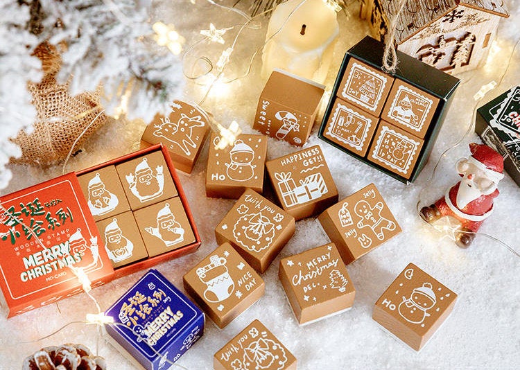 Christmas Series Stamp Collection | Christmas Gift Stamp Icon | Wooden Stamp Rubber Seal | Socks Stamp | Deers Stamp Holiday Greeting Stamp
