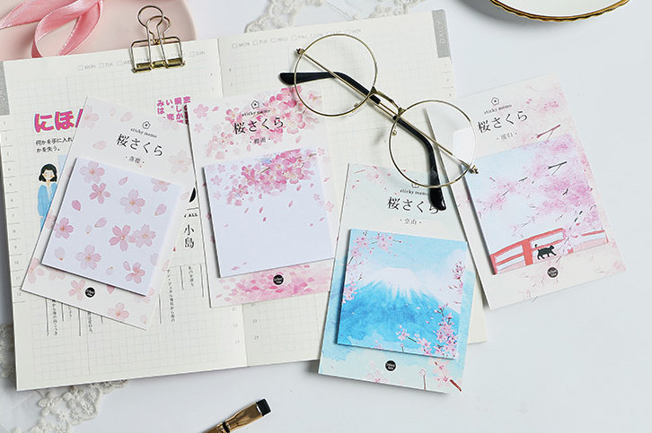 Sakura Sticky Notes Memo | Fuji Mountain Memo Pad | Japanese Memo Set | Pink Sakura Sticky Memo Note | Japanese Stickies