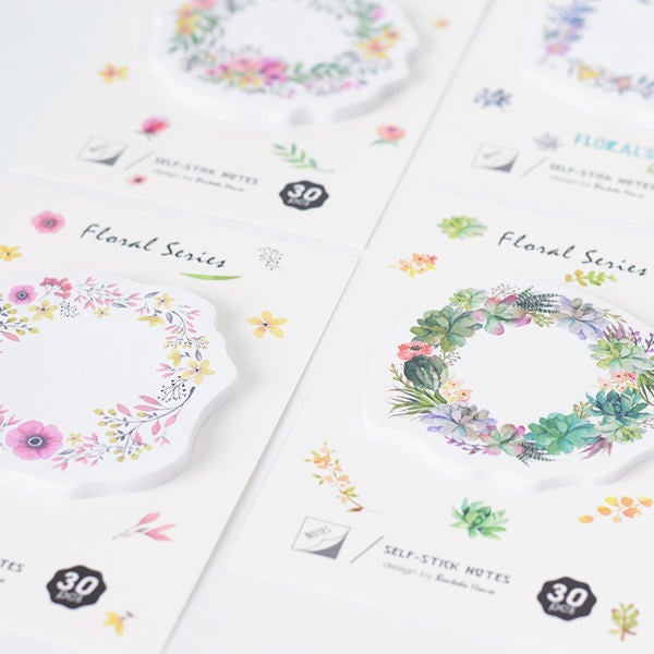 Floral Hoop Wreath Sticky Notes | Flower Memo Notes | Feminine Sticky Notes | Memo Pad | Adhesive Paper | Notepad| Stickies | Back To School