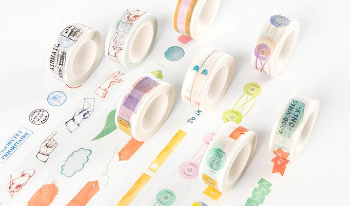 Functional Washi Tape Collection | Postage Stamp Masking Tape | Memo Note Washi Tapes Set | Gesture Masking Tape | Tag Washi Masking Tape