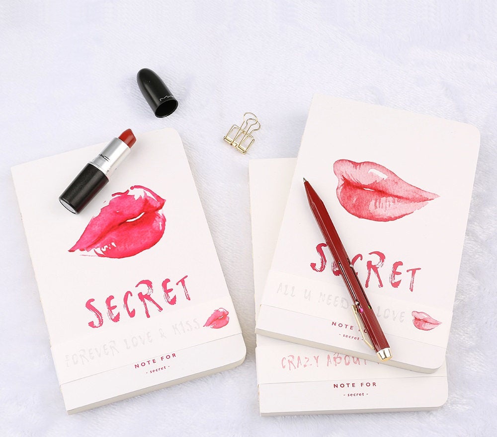 Red Lipstick Notebook Collection | Water Color Lip Blank Notebook | Girl Secret Diary | Stylish Planner | Designer Book | Artist Sketchbook