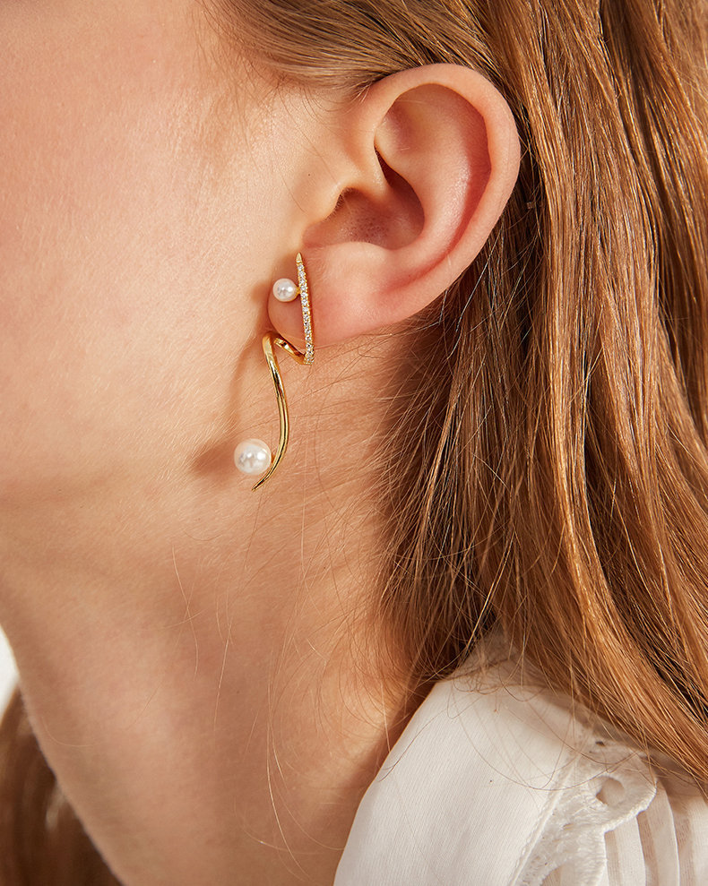 Unique Gold Wave Earrings | Pearl Gold Earrings | Shiny Pearl Earrings | Classic Earrings | Handmade Earrings | Earring Jackets | Simple