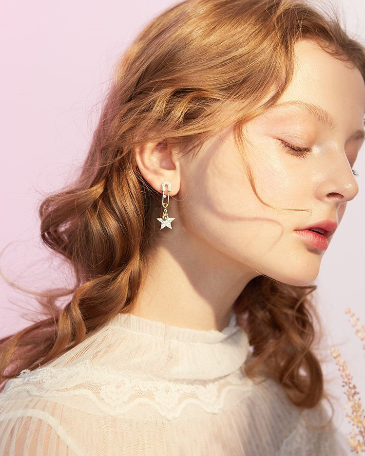 Safety Pin Earrings | Handmade Earrings | Star Earrings | Heart Earrings | Sparkling Dangle Earrings Gold Stud Earrings | Cute Earrings Gift