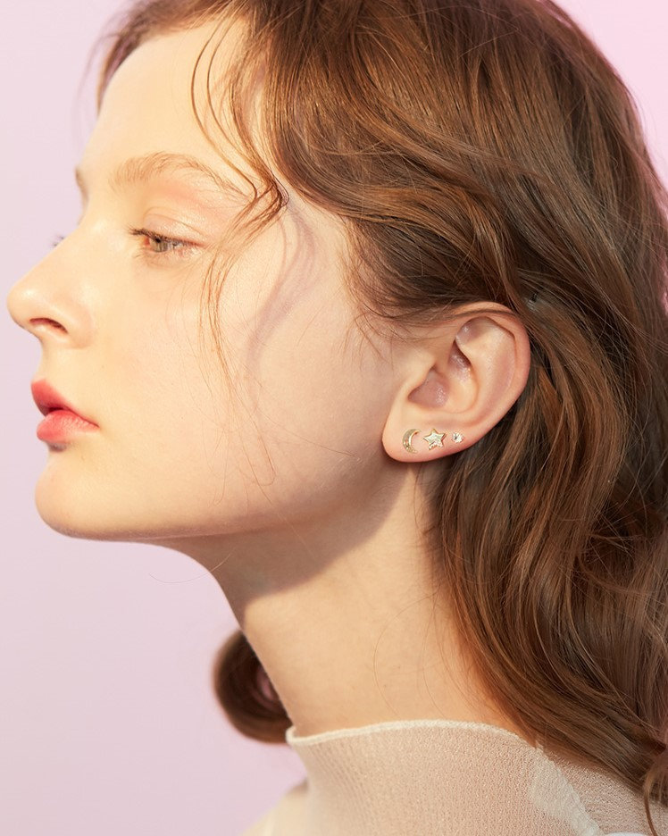 Gold Earrings Set - Set Of 6 | Moon Stud Earrings | Diamond Stud Crystal | Star Stud Earrings | Simple Gold Earrings | Tiny Earring Jacket