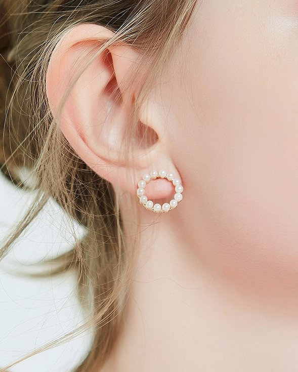 Pearls Ring Earrings | Handmade Earrings | Circle Earring Jacket | Gold Ring Ear Jacket | Pearl Earring Stud | Pearl Pendant Earrings Wreath