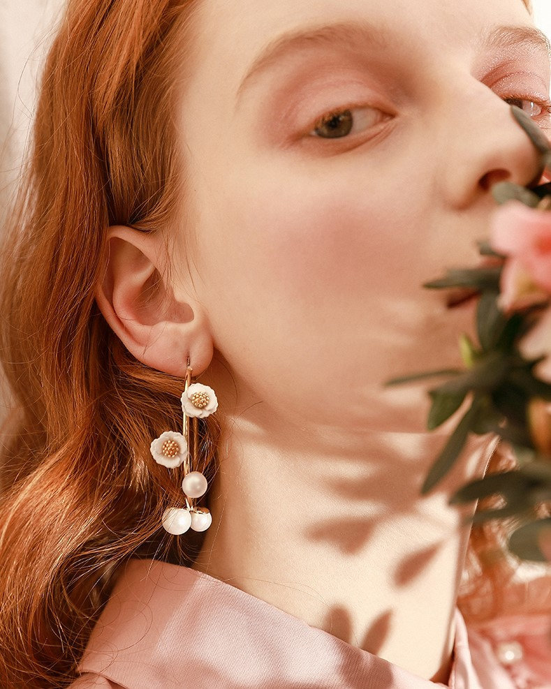 Flower Hoop Earrings | Handmade Earrings | Handmade Jewelry | Simple Hoop Earrings | Pearls Earrings Jackets Hoop Earrings Flowers