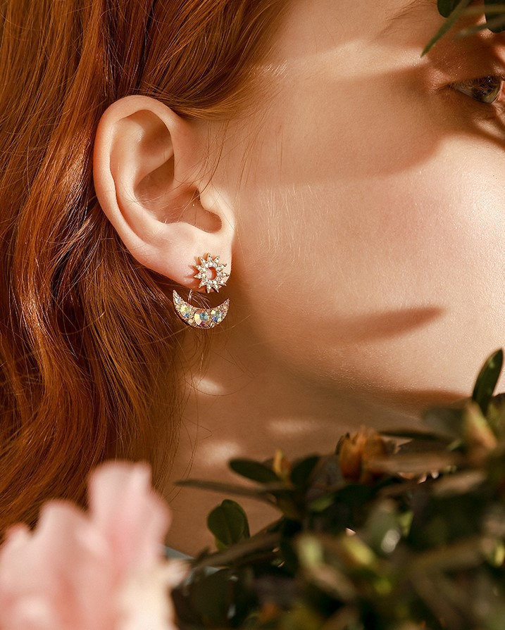 Sun & Moon Earrings | Handmade Earrings | Sun Stud Earrings | Simple Earrings Moon | Earrings Jacket Ear Jacket Dangle Earrings Design