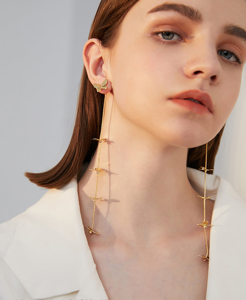 Gold Butterfly Long Tassel Earrings | Mariposa Butterfly Earrings | Gold Long Drop Earrings | Butterfly Dangle Earrings | Handmade Earrings