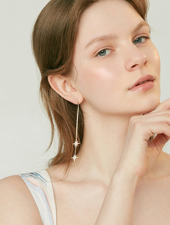 Twinkle Star Long Drop Earrings | Star Threader Earrings | Silver Star Dangle Earrings | Handmade Earrings | Cz Earrings |gold Star Earrings