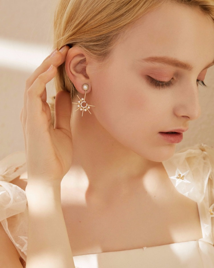 Pearl Star Earrings Dangle | Handmade Earrings | Gold Star Earrings | Pearl Sun Earrings | Pearl Dangle Earrings Drop | Earrings Jacket