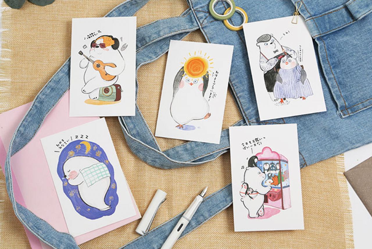 Cute Cartoon Animal Postcards Collection (30pc) | Rabbit Cat Penguin Postcards Set | Hand Drawing Animal Postcards Box | Friendship Card Set