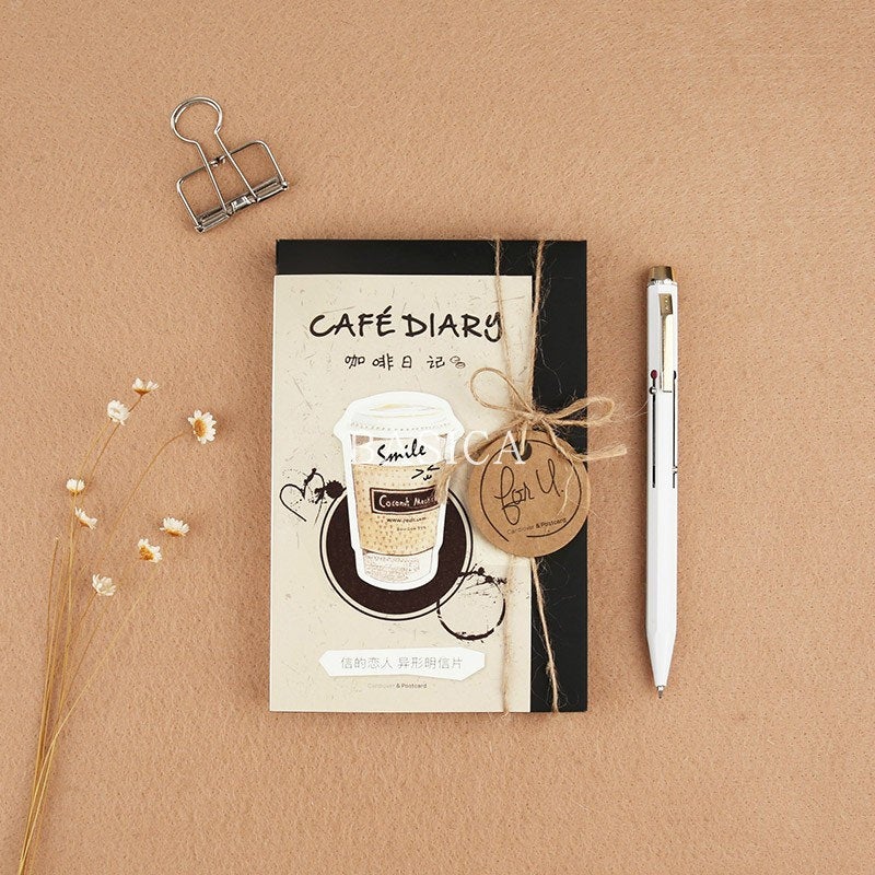 Coffee Shaped Cards Collection (30pc) | Cafe Coffee Diary Cards Set | Hand Drawing Postcards Box | Thank You Card | Small Memo Card Japanese