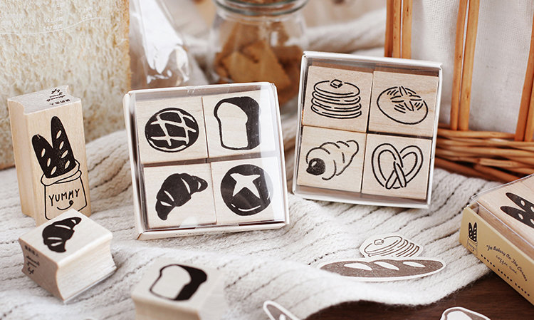 Bakery Wooden Stamp Set, Bread Stamp, Croissant Stamp