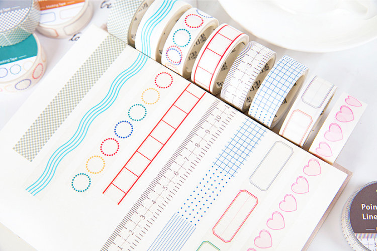 Point And Line Patterns Washi Tape Collection | Water Color Pattern Deco Masking Tape | Washi Tapes Set | Boxed Masking Tapes | Japan Tape