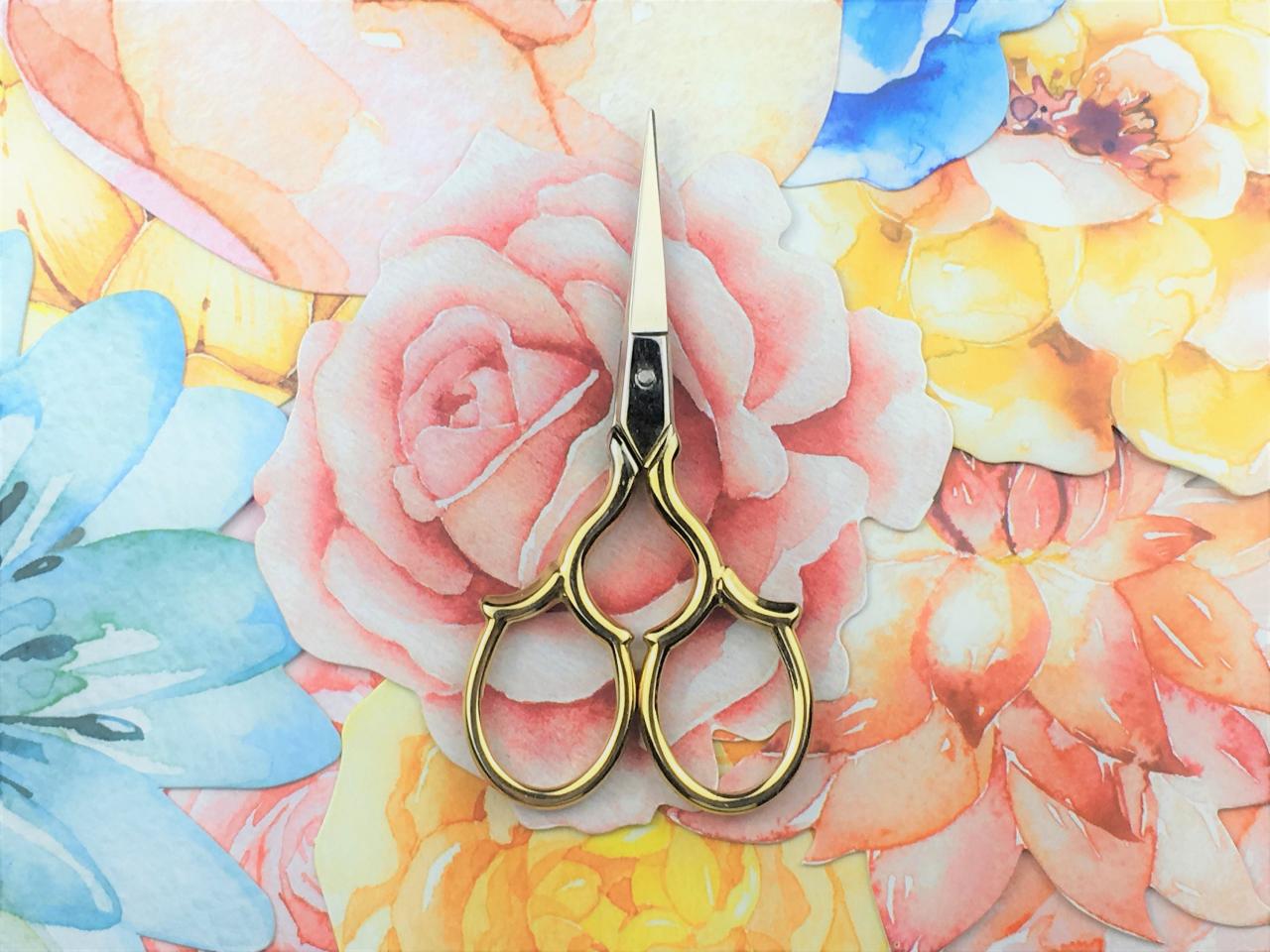 Vintage Rose Craft Scissors | Gold Sewing Scissors | Small Scissors | Stitching scissors | Fancy scissors | Engraved scissors|Retro scissors