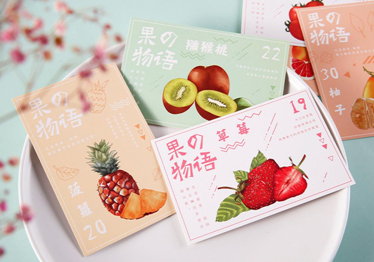 Fruit Party Postcard Collection (30pc) | Realistic Fruit Post Cards Set | Hand Drawing Greeting Card | Fruit Postcard | Wild Fruit Card Memo