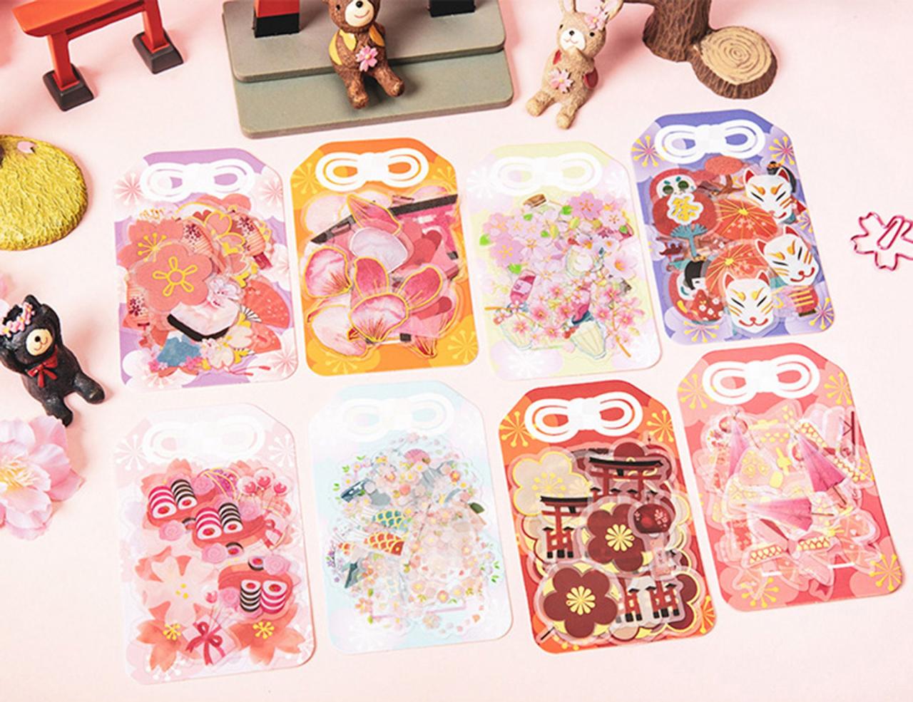 Sakura Bronzing PET Stickers Pack | Sakura Gold Stamping Stickers | Scrapbook Sticker Set | Planner Sticker Sheet | Label Laptop Sticker