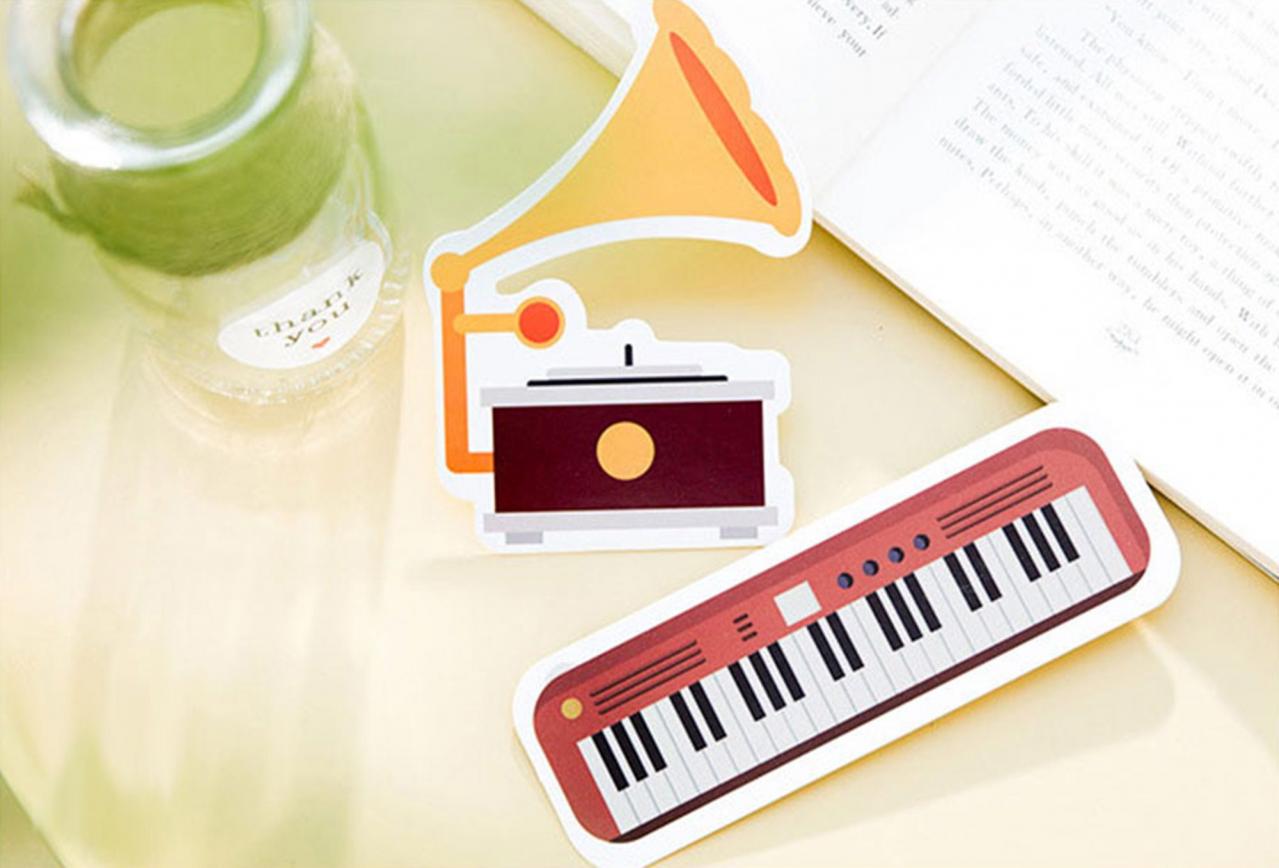 Morning Music Postcards Collection (30pc) | Guitar Post Cards Set | Hand Drawing Instrument Postcards Box | Cute Violin Base Shaped Card Set